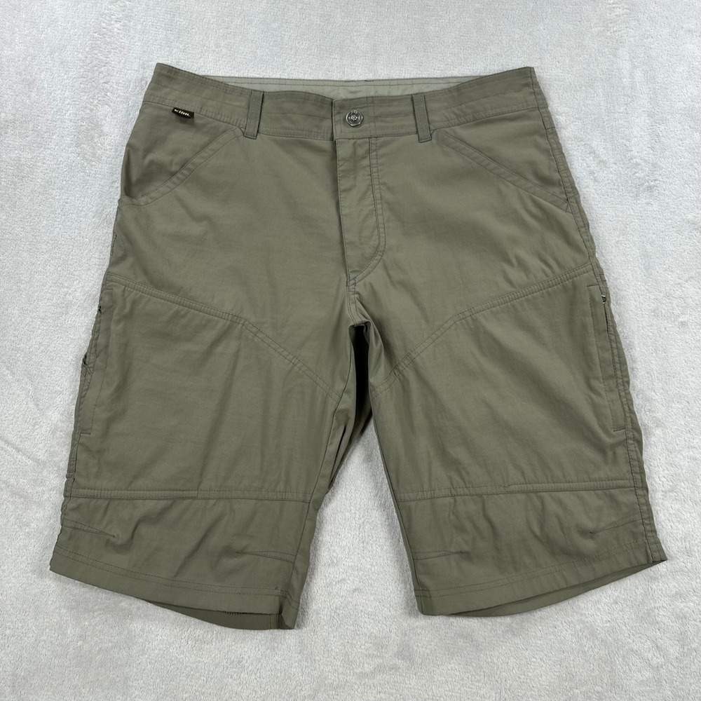 KUHL Renegade Cargo Shorts Mens 34 Olive Green Hiking Outdoor Stretch Utility